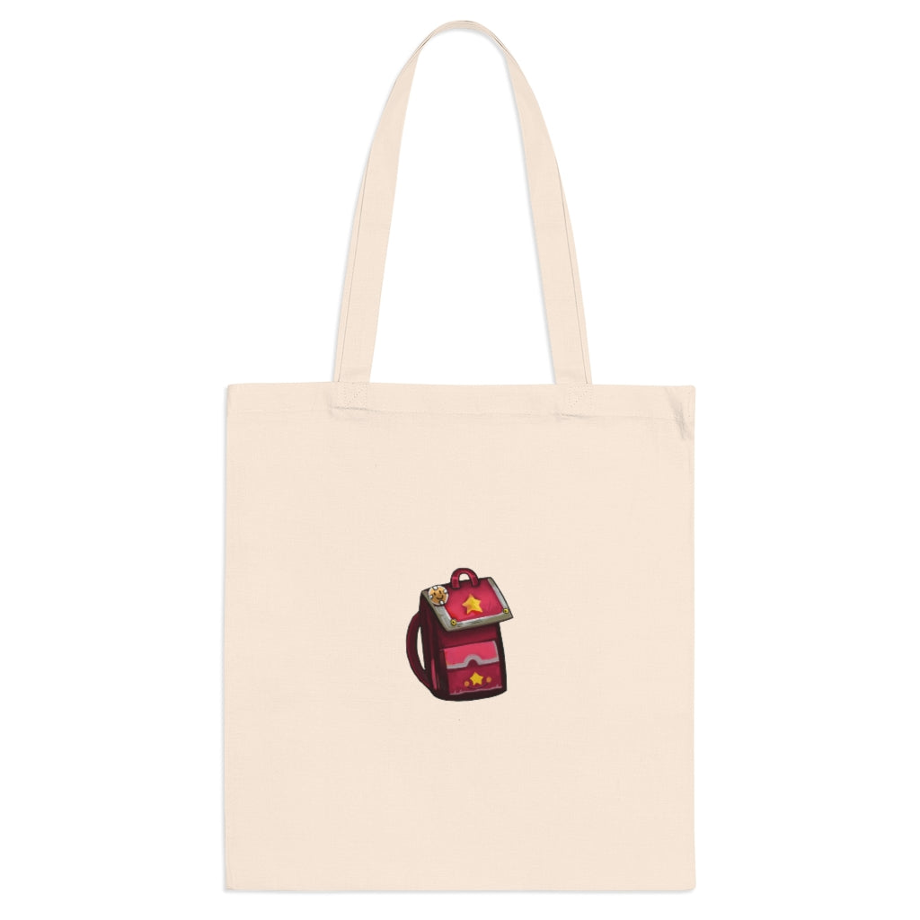 A stylish pink tote bag made of 100% cotton with long handles and cross stitching for added durability.