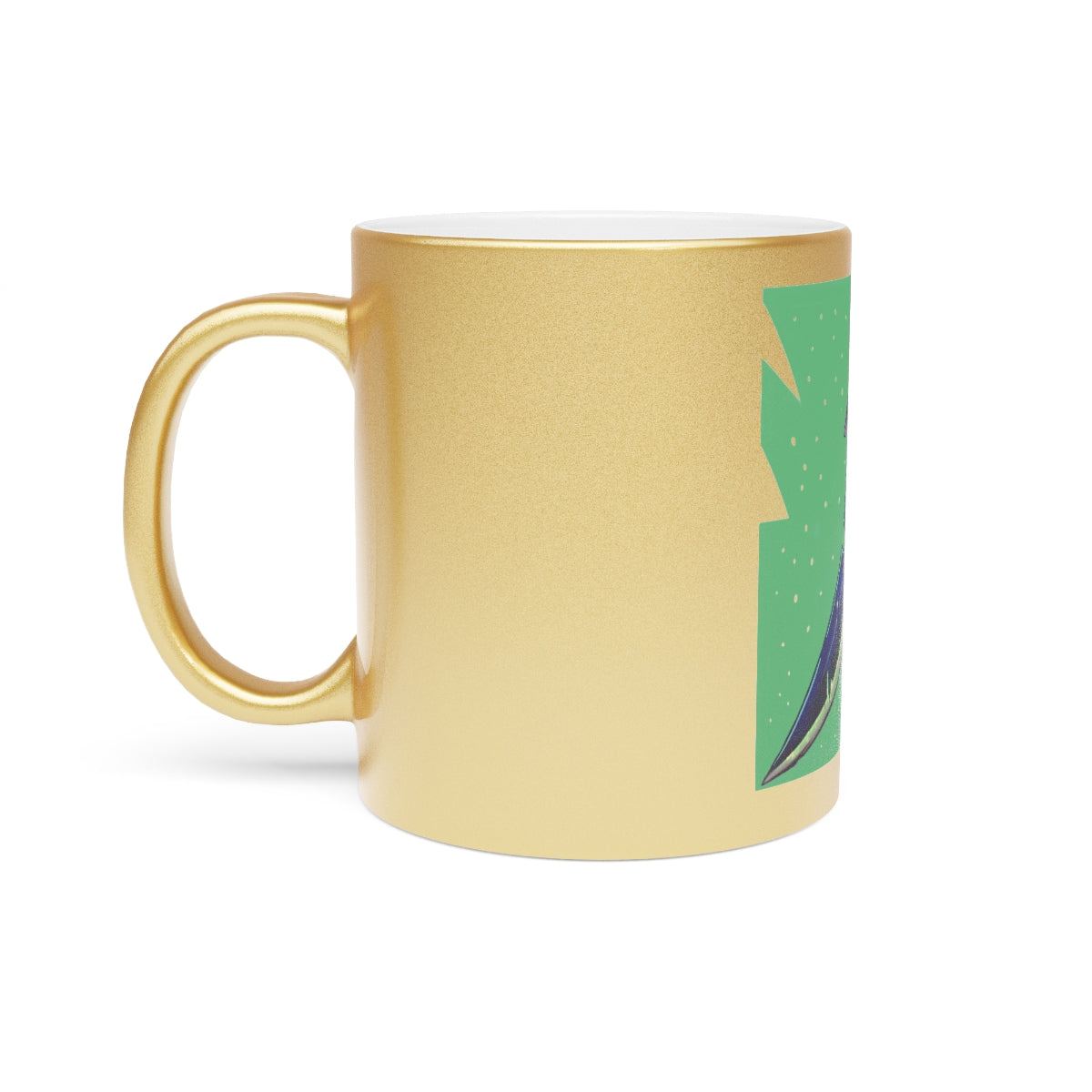 Pink Bow Dagger Metallic Mug with Gold and Silver finishes, featuring a personalized design option and a comfortable C-handle.