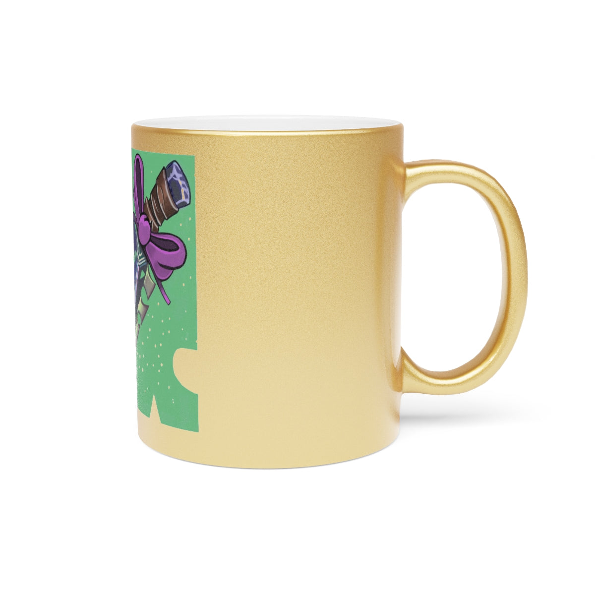 Pink Bow Dagger Metallic Mug with Gold and Silver finishes, featuring a personalized design option and a comfortable C-handle.