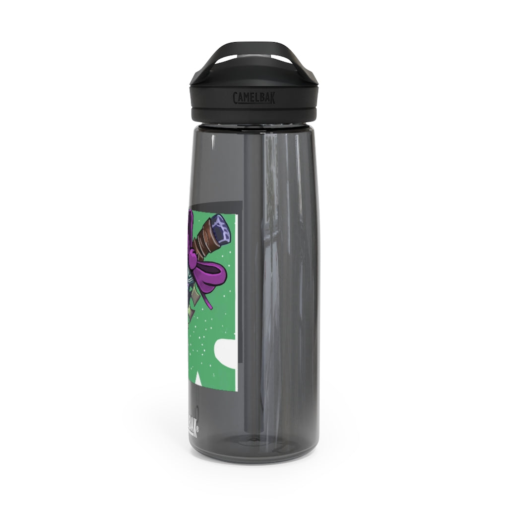 Pink Bow Sword CamelBak Eddy® Water Bottle in 20oz and 25oz sizes, showcasing its durable design and personalized print.