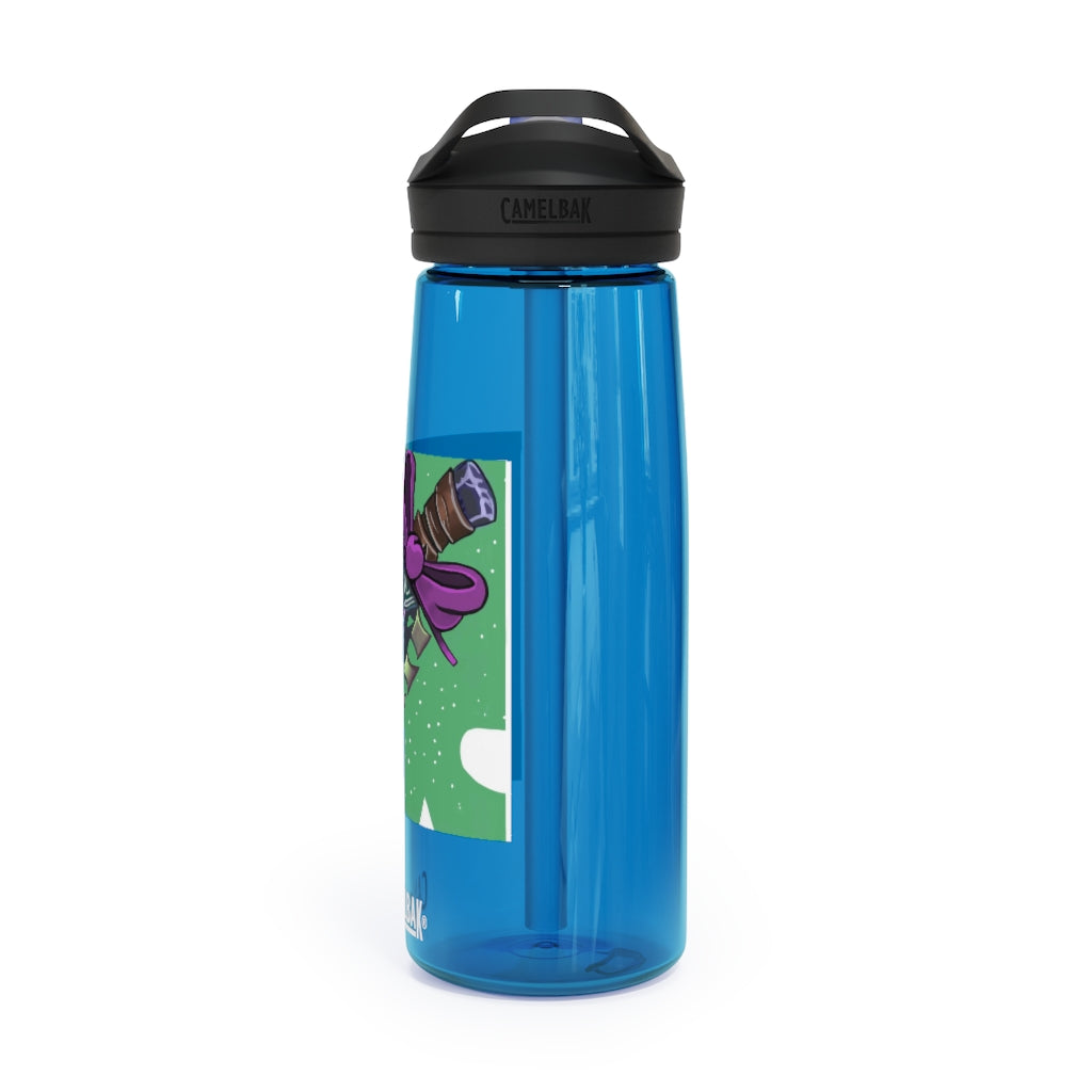 Pink Bow Sword CamelBak Eddy® Water Bottle in 20oz and 25oz sizes, showcasing its durable design and personalized print.