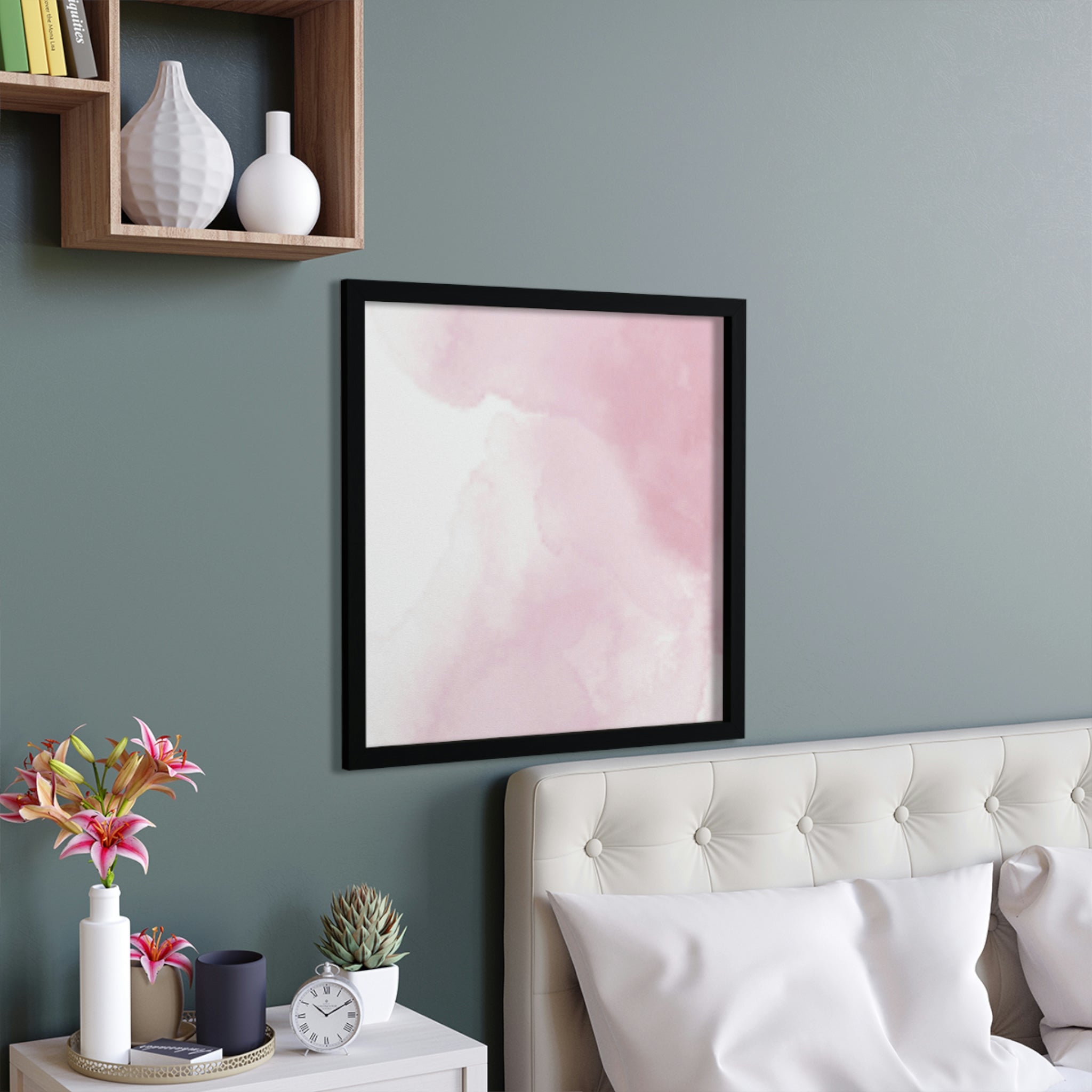 A beautifully framed Pink Clouds poster featuring soft pink hues and cloud imagery, perfect for home decor.