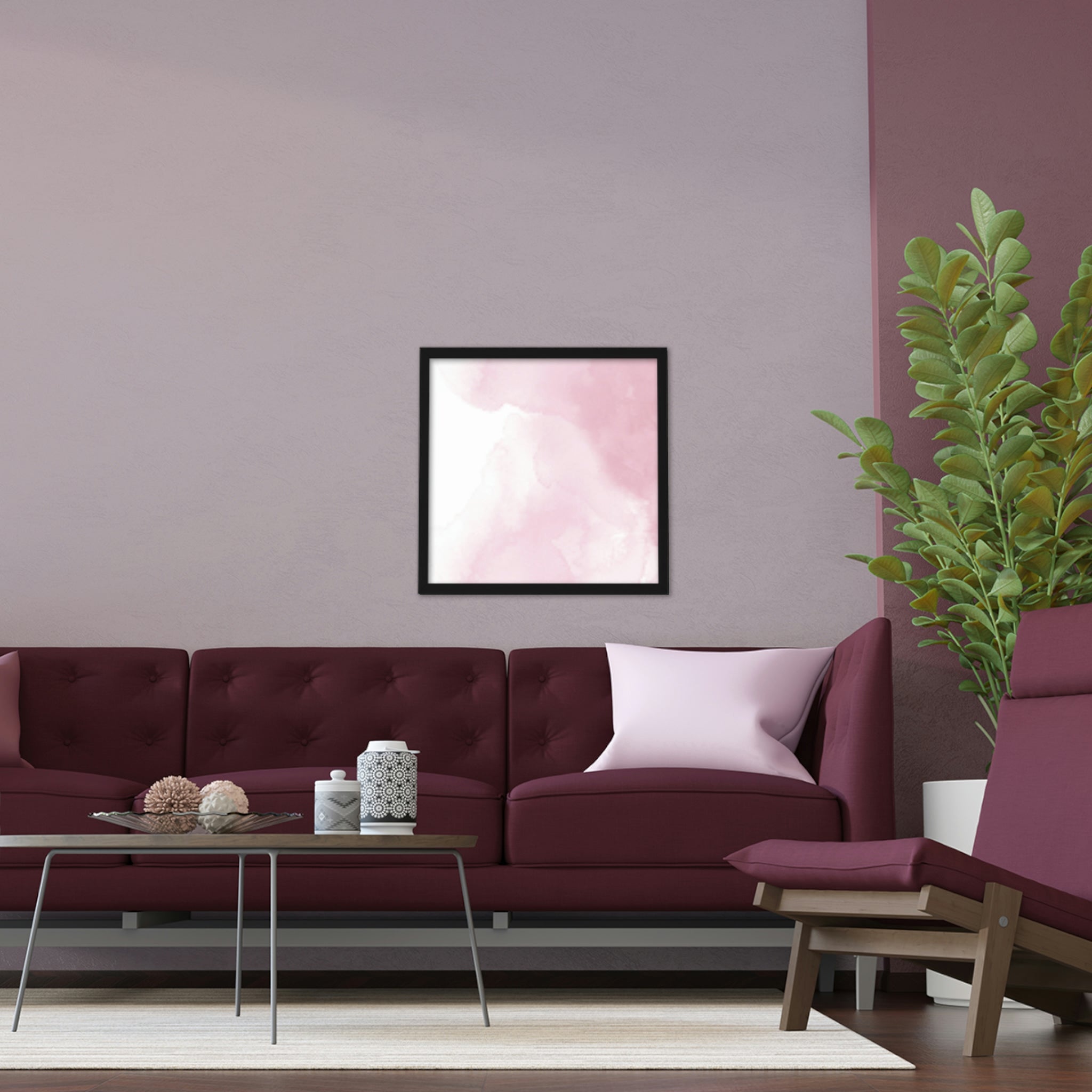 A beautifully framed Pink Clouds poster featuring soft pink hues and cloud imagery, perfect for home decor.