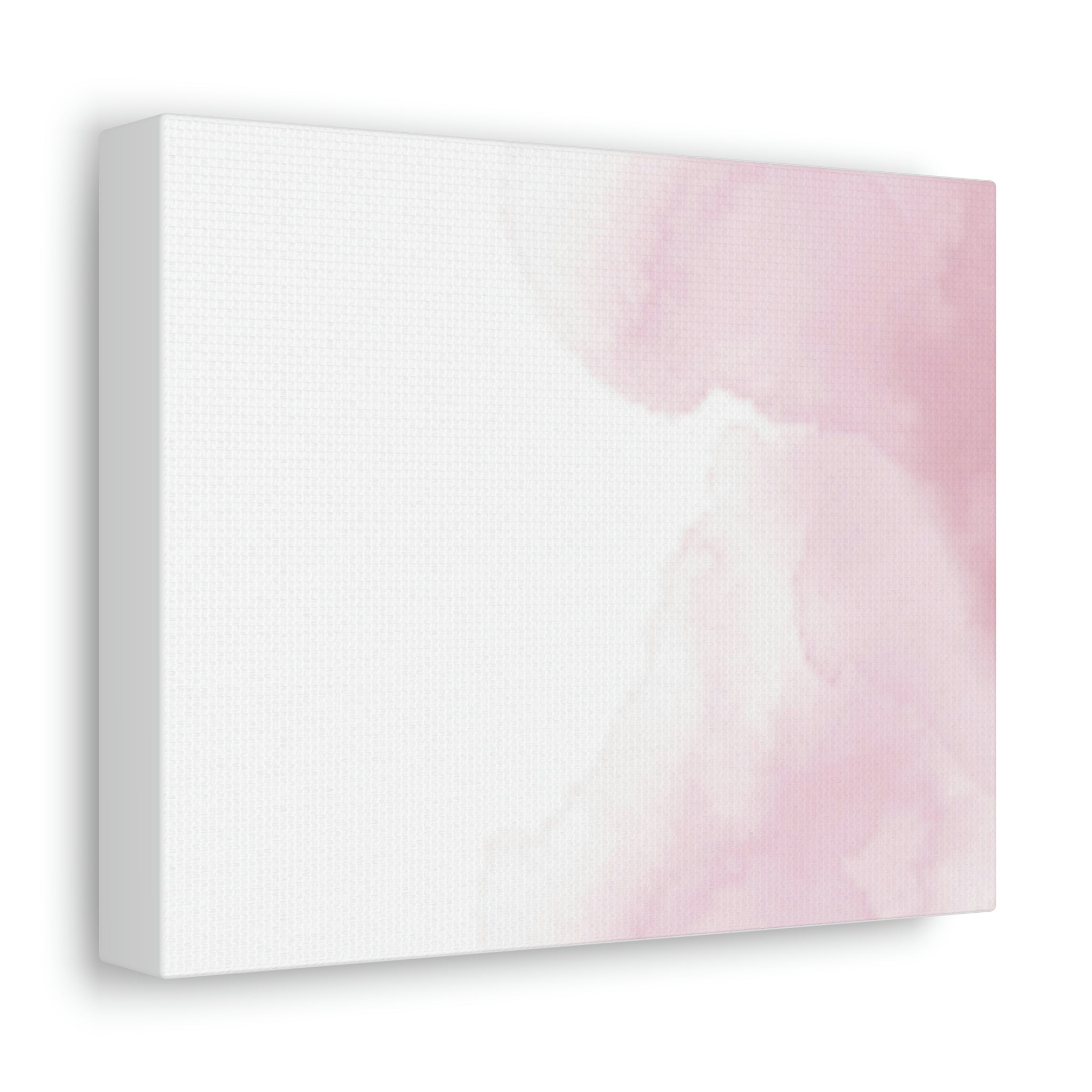 A vibrant stretched canvas featuring pink clouds, elegantly framed in wood, perfect for indoor decor.