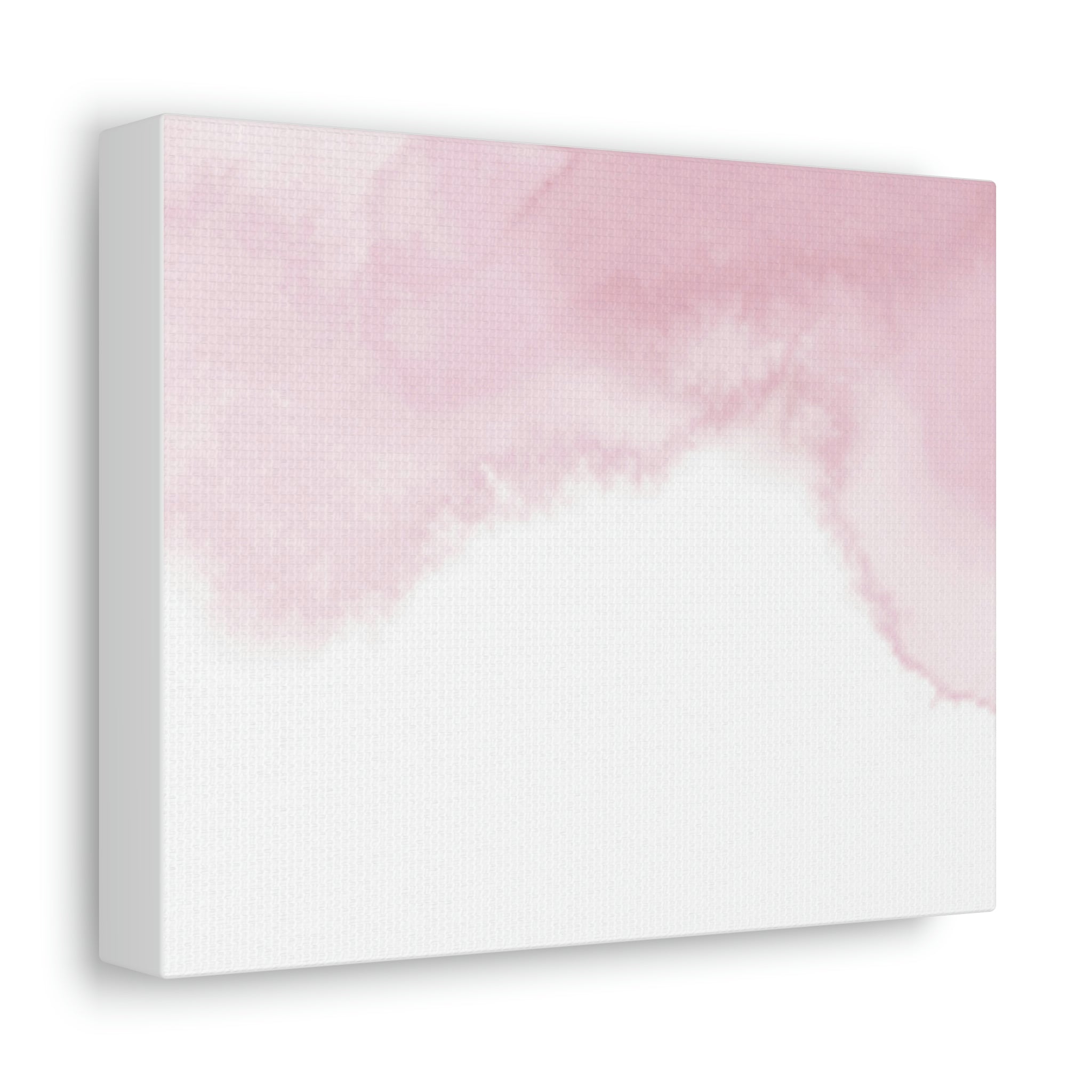 A beautiful stretched canvas featuring pink clouds, elegantly framed in wood, perfect for indoor decoration.