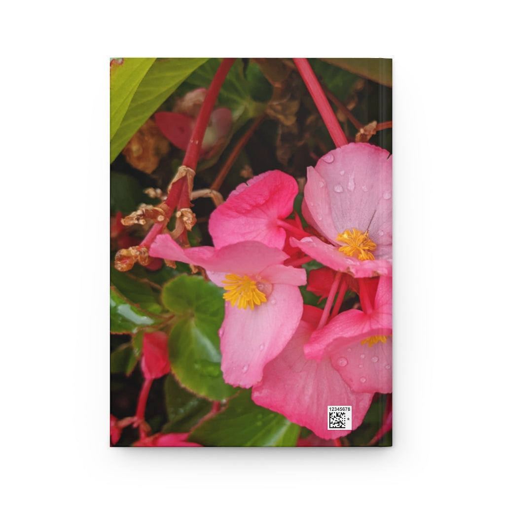 Pink Flowers Hardcover Journal with matte finish, featuring a floral design on the cover and lined pages inside.