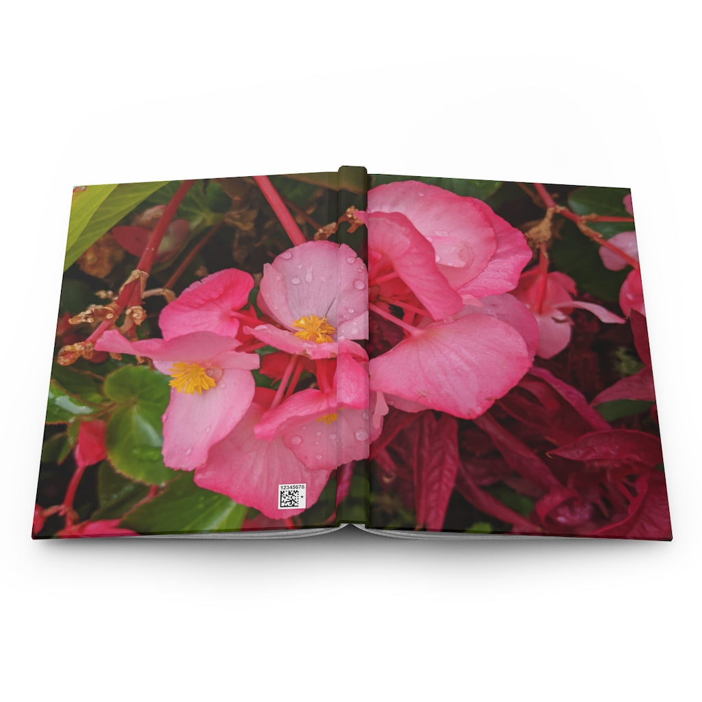 Pink Flowers Hardcover Journal with matte finish, featuring a floral design on the cover and lined pages inside.