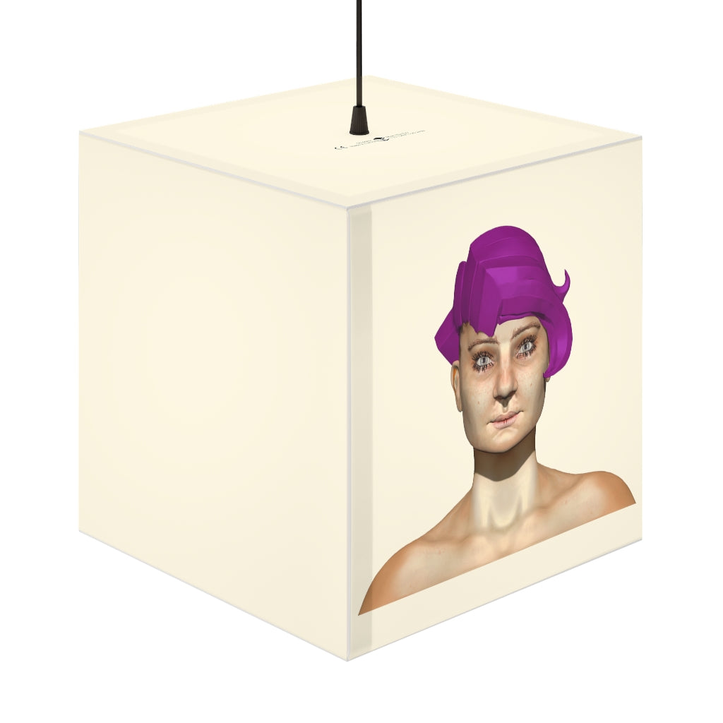 A stylish Pink Hair Girl Light Cube Lamp showcasing a unique design, perfect for home decor and ambient lighting.