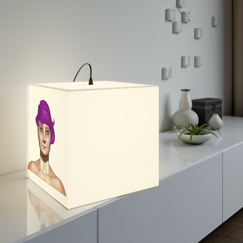 A stylish Pink Hair Girl Light Cube Lamp showcasing a unique design, perfect for home decor and ambient lighting.