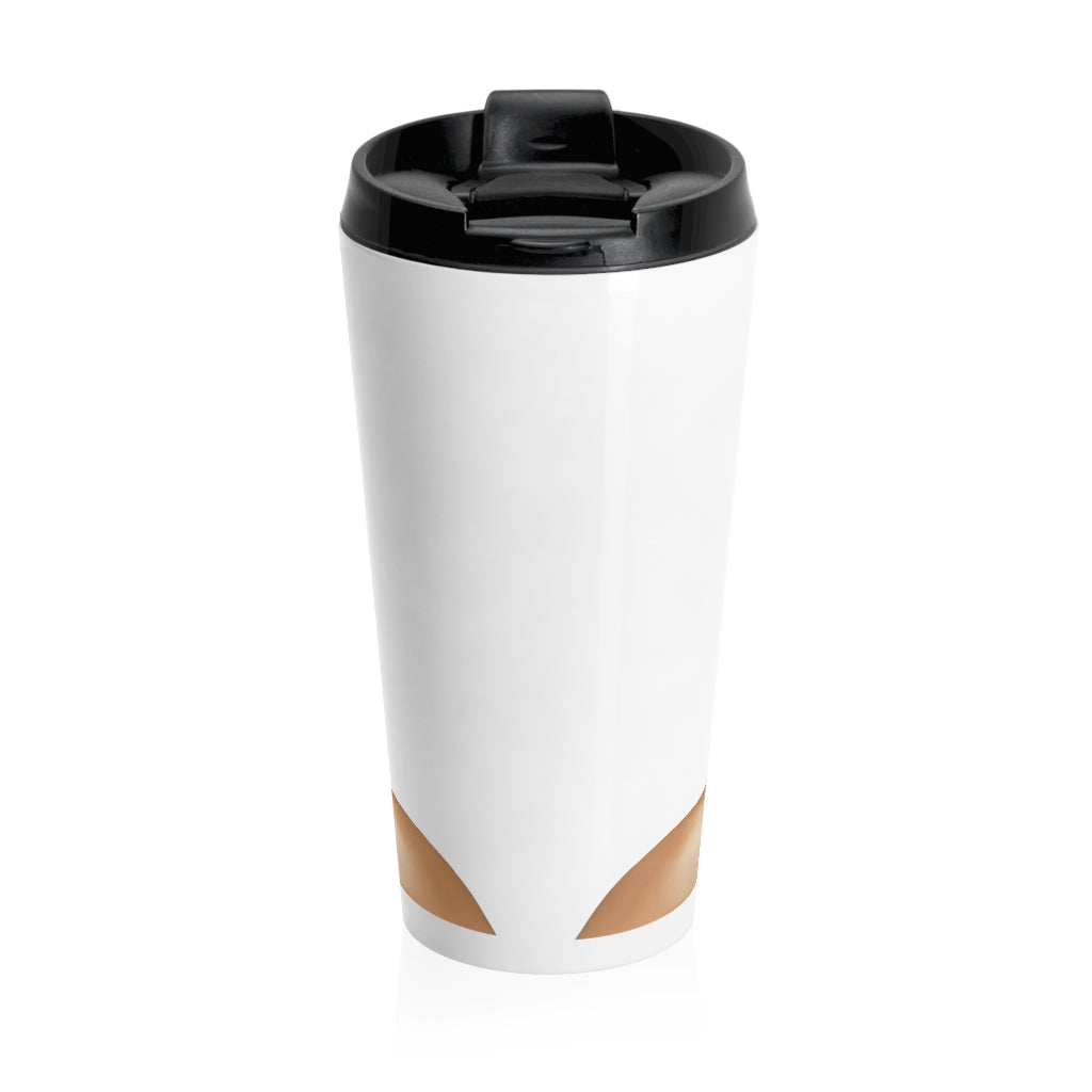 Pink Hair Human Stainless Steel Travel Mug with black plastic lid, showcasing a stylish design for coffee and tea lovers.