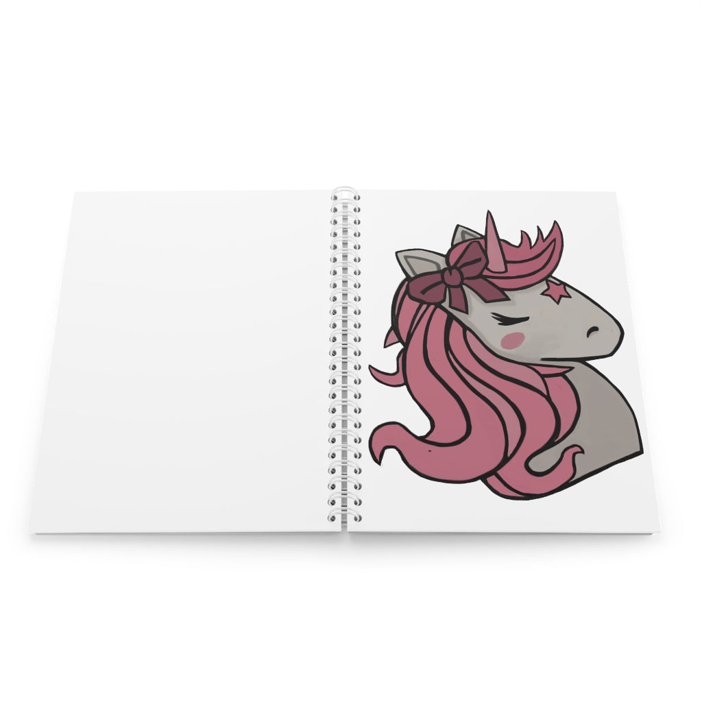 Pink Hair Unicorn Spiral Notebook with customizable covers and spiral binding, featuring a vibrant unicorn design.