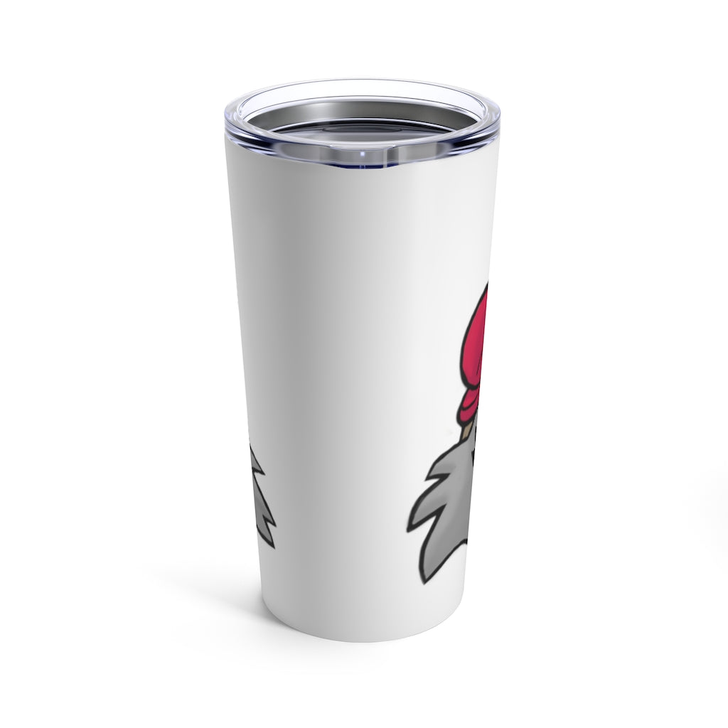 A stylish 20oz stainless steel tumbler featuring a pink ribbon and a cute brown kitty head design, perfect for travel and everyday use.