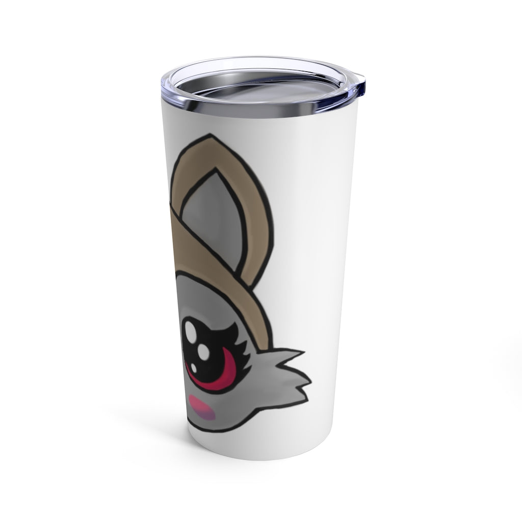 A stylish 20oz stainless steel tumbler featuring a pink ribbon and a cute brown kitty head design, perfect for travel and everyday use.