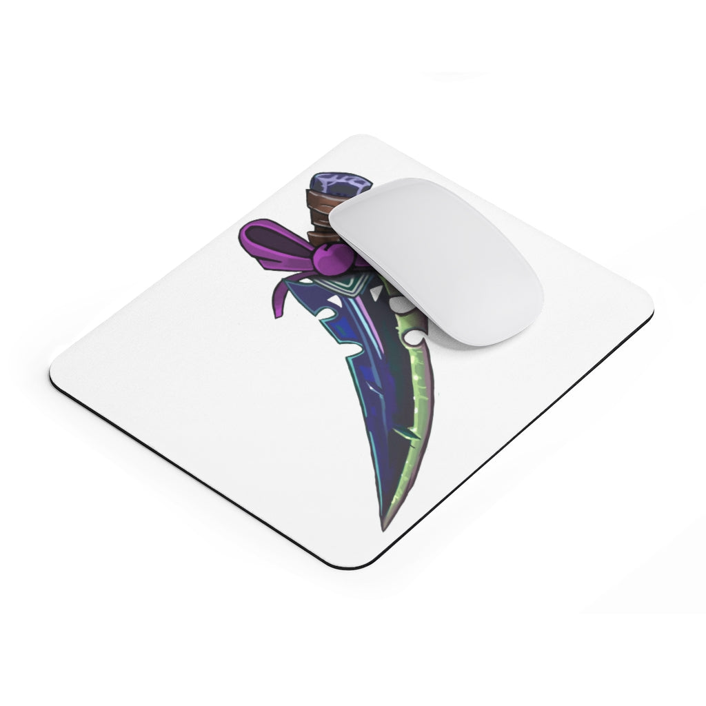 A stylish pink ribbon and sword mouse pad featuring a vibrant design, perfect for enhancing any desk decor.