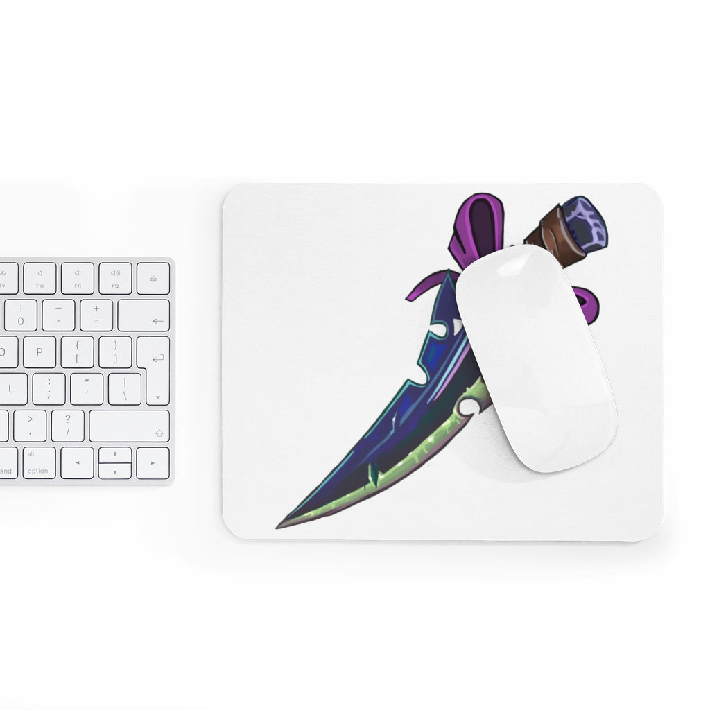 A stylish pink ribbon and sword mouse pad featuring a vibrant design, perfect for enhancing any desk decor.