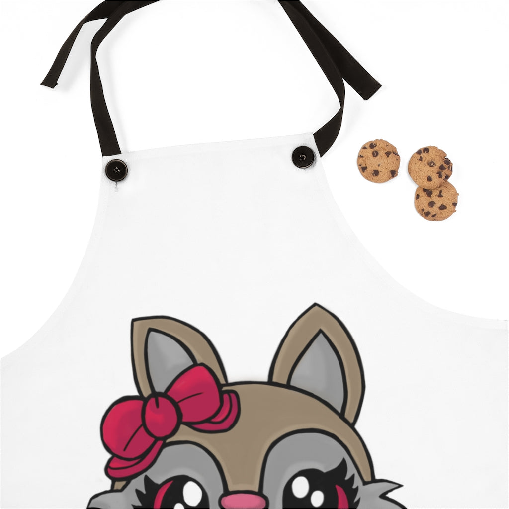 Pink Ribbon Brown Kitty Head Apron featuring a playful kitty design and black detachable straps, perfect for cooking.