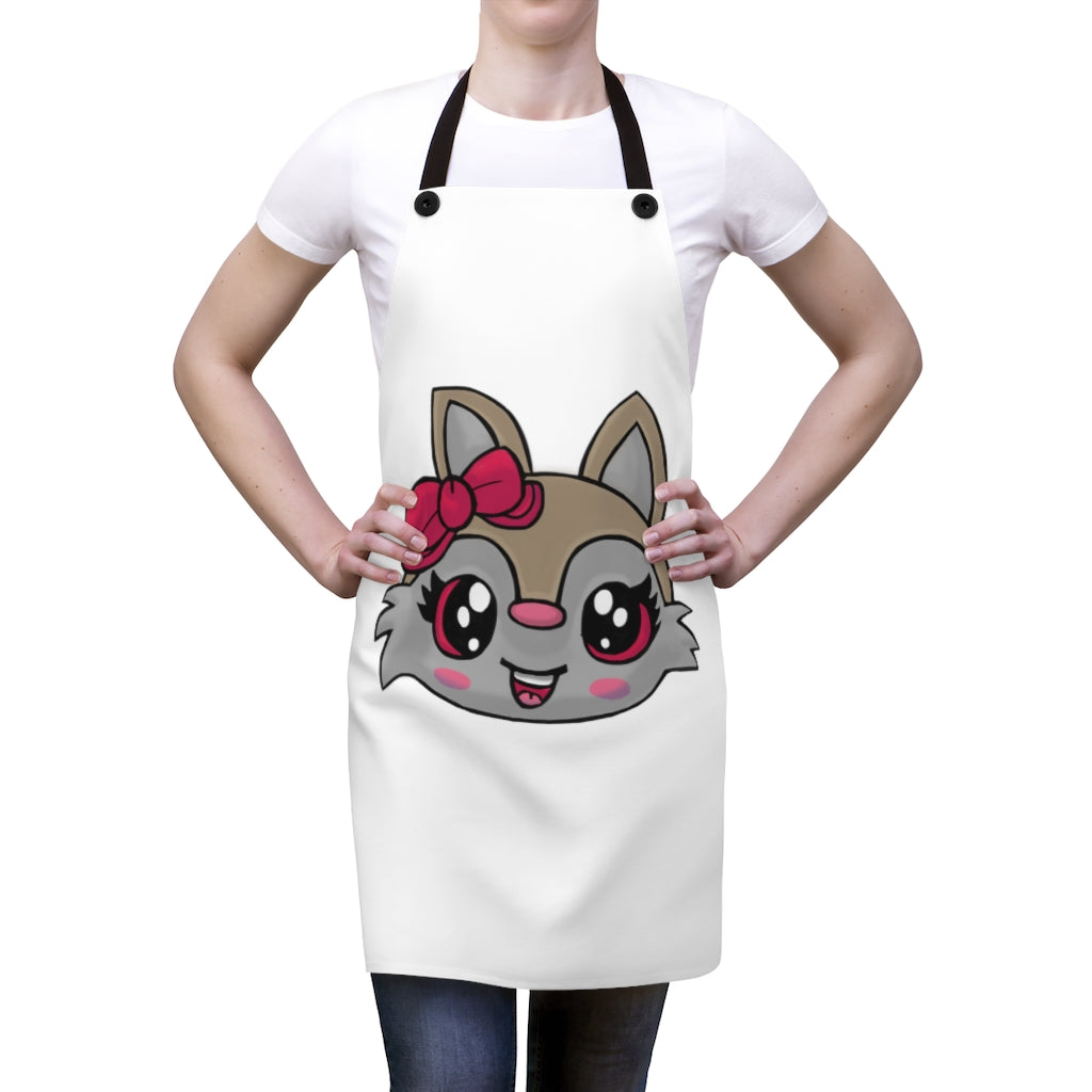 Pink Ribbon Brown Kitty Head Apron featuring a playful kitty design and black detachable straps, perfect for cooking.