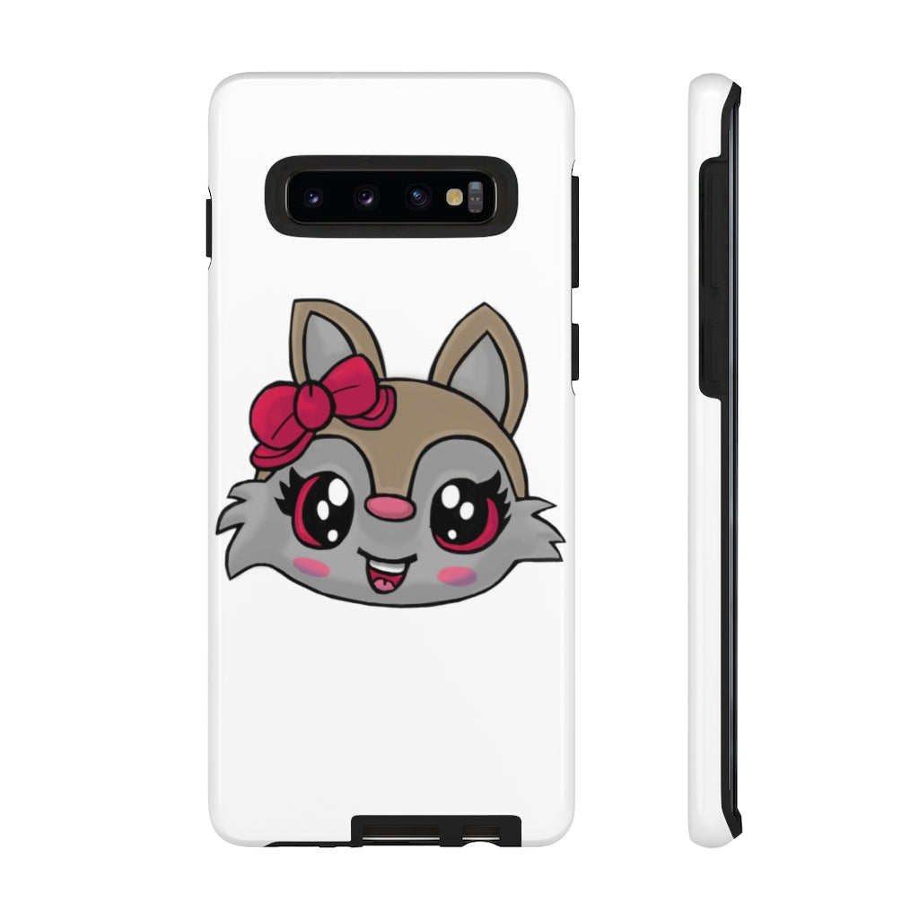 Pink Ribbon Brown Kitty Head Tough Case featuring a cute kitty design with a pink ribbon, showcasing its durable and stylish exterior.