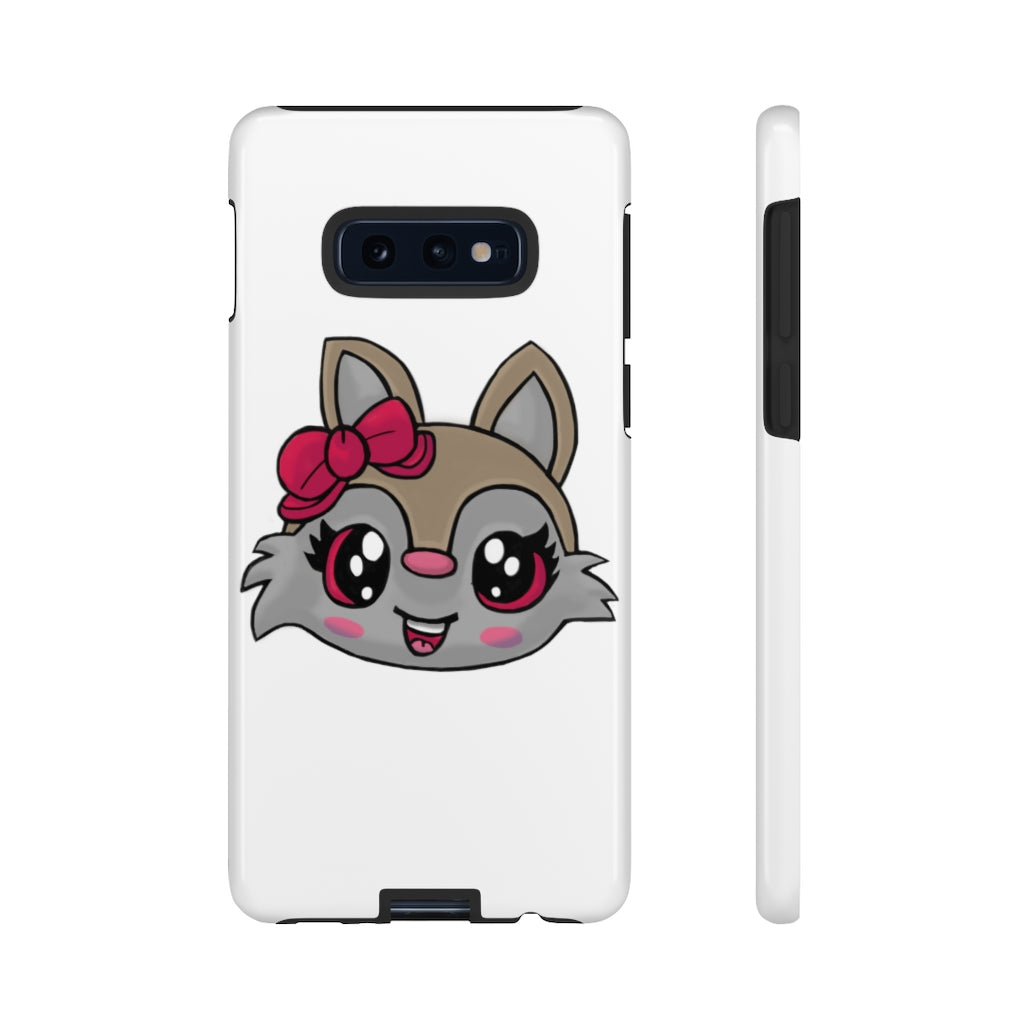 Pink Ribbon Brown Kitty Head Tough Case featuring a cute kitty design with a pink ribbon, showcasing its durable and stylish exterior.