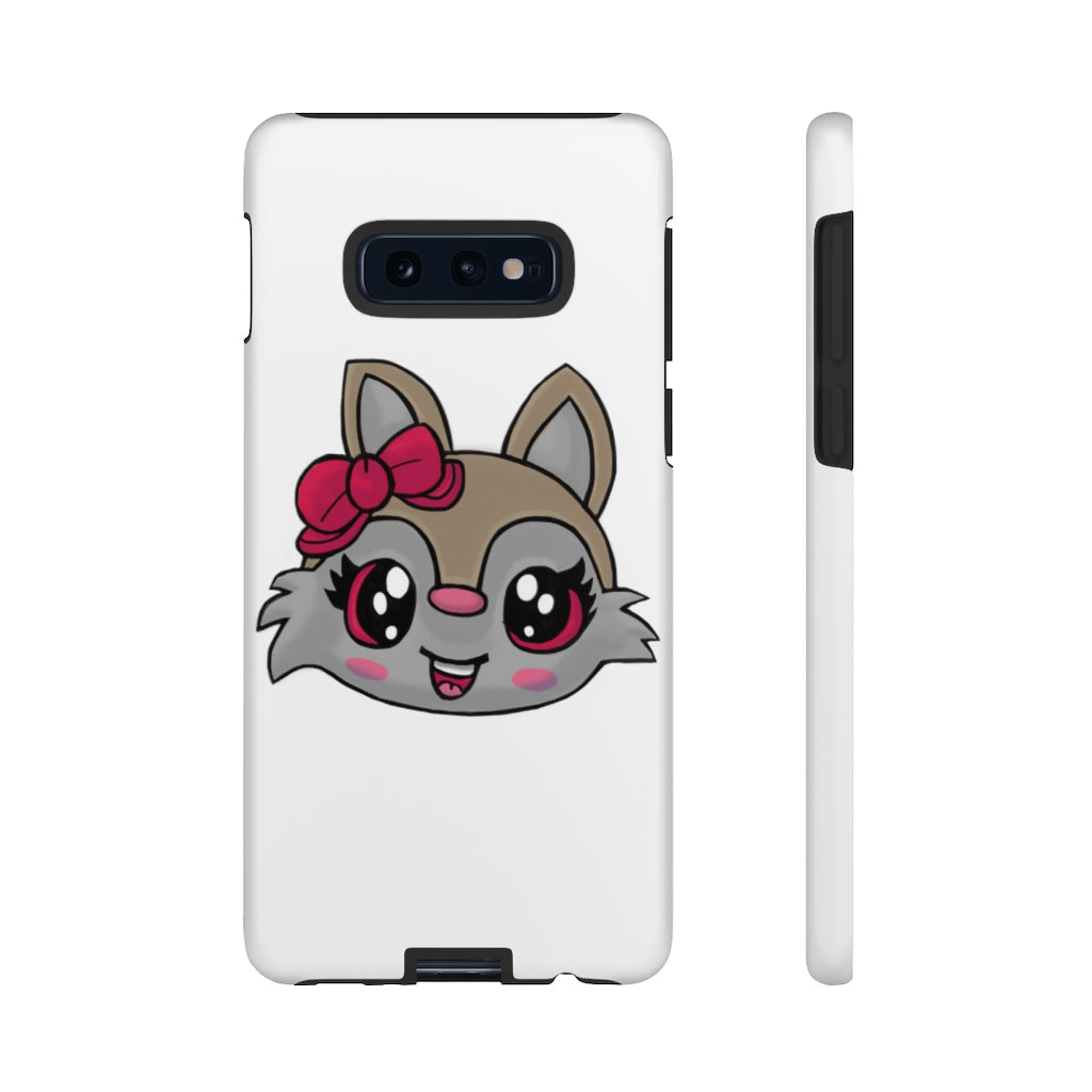 Pink Ribbon Brown Kitty Head Tough Case featuring a cute kitty design with a pink ribbon, showcasing its durable and stylish exterior.