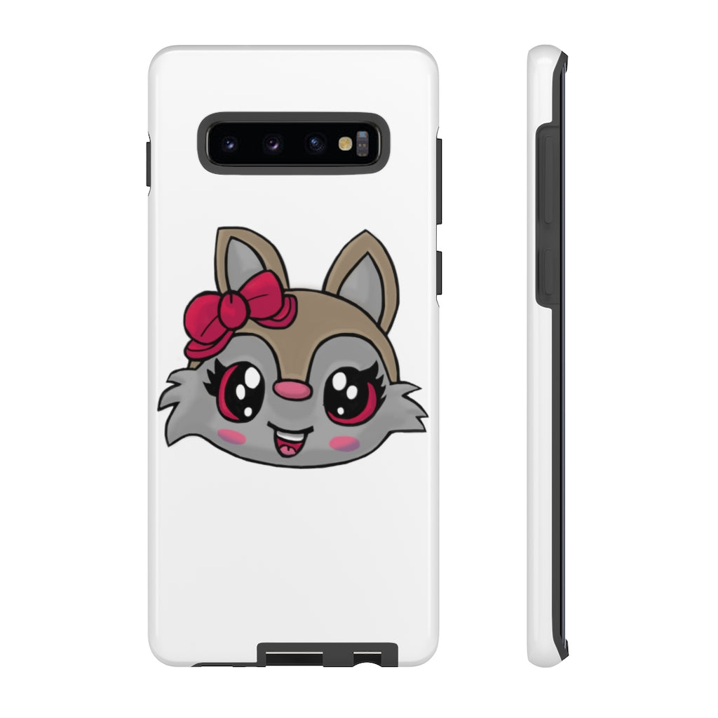 Pink Ribbon Brown Kitty Head Tough Case featuring a cute kitty design with a pink ribbon, showcasing its durable and stylish exterior.