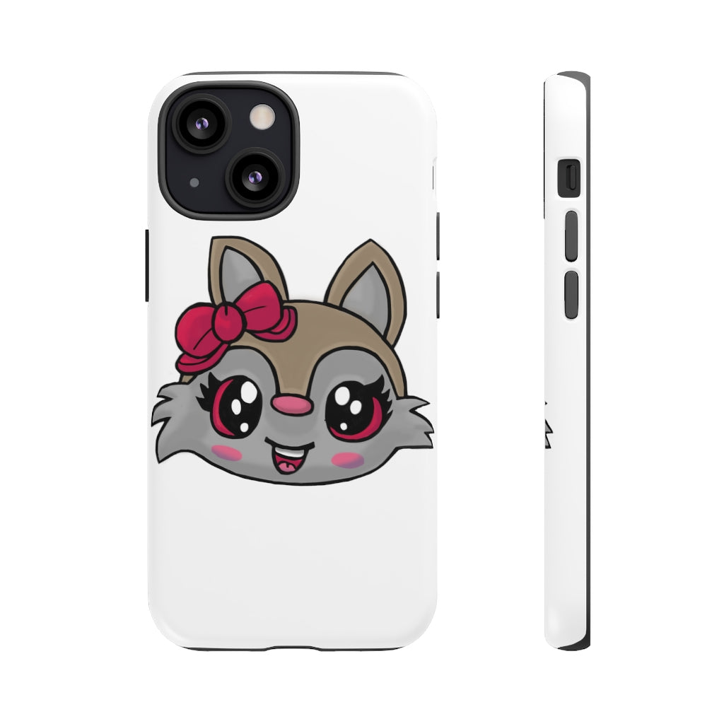 Pink Ribbon Brown Kitty Head Tough Case featuring a cute kitty design with a pink ribbon, showcasing its durable and stylish exterior.