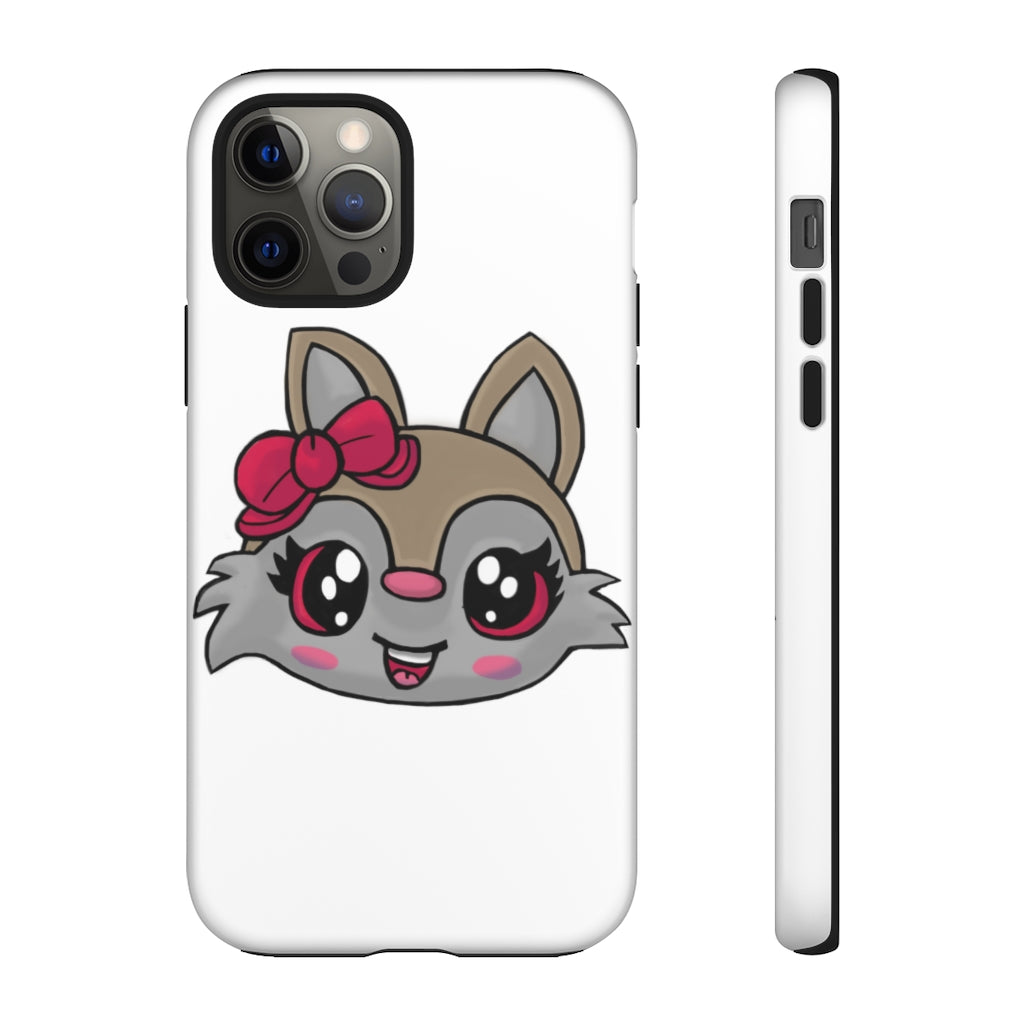 Pink Ribbon Brown Kitty Head Tough Case featuring a cute kitty design with a pink ribbon, showcasing its durable and stylish exterior.