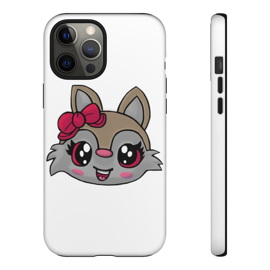 Pink Ribbon Brown Kitty Head Tough Case featuring a cute kitty design with a pink ribbon, showcasing its durable and stylish exterior.