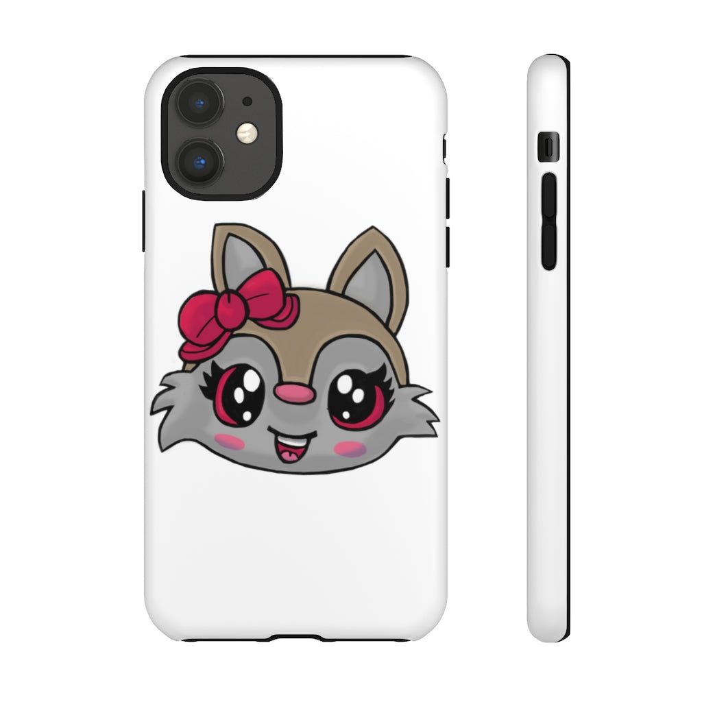 Pink Ribbon Brown Kitty Head Tough Case featuring a cute kitty design with a pink ribbon, showcasing its durable and stylish exterior.