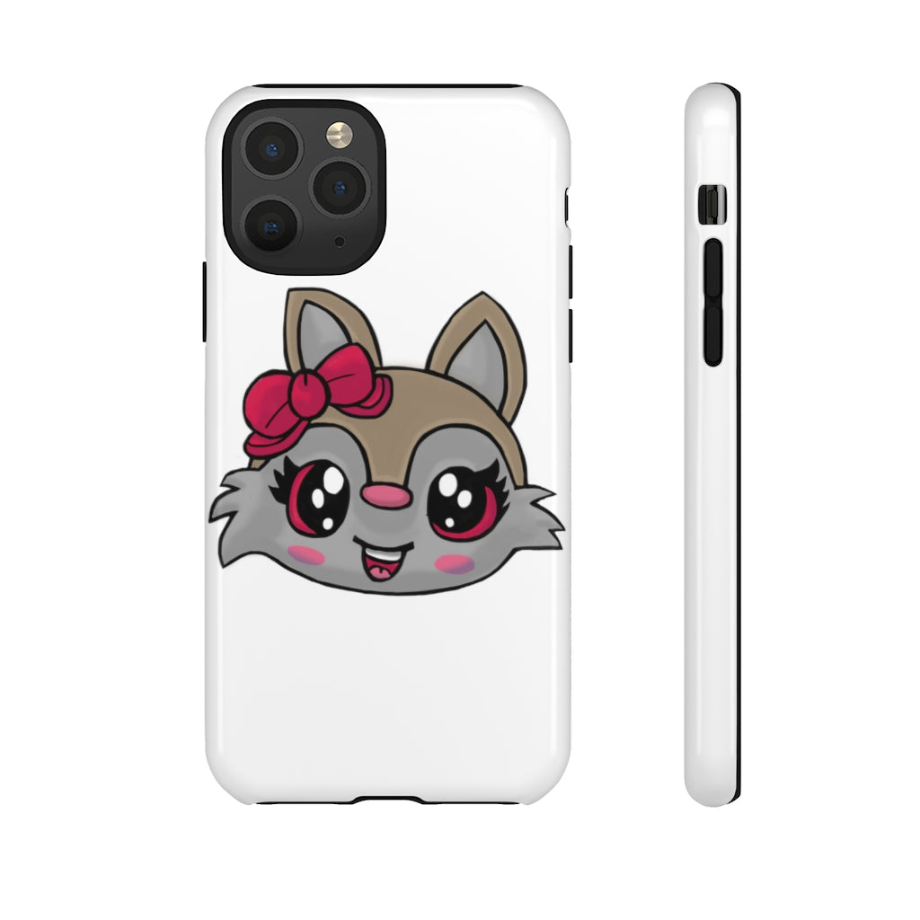 Pink Ribbon Brown Kitty Head Tough Case featuring a cute kitty design with a pink ribbon, showcasing its durable and stylish exterior.