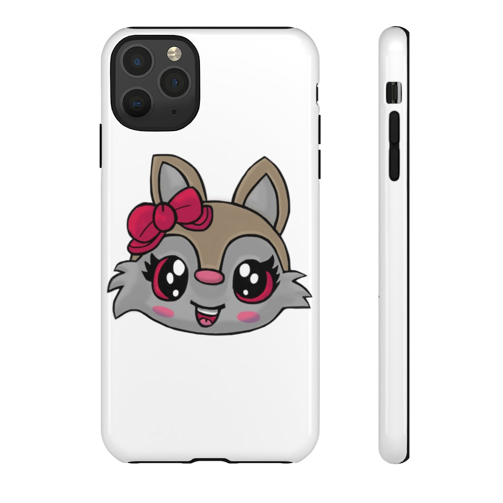 Pink Ribbon Brown Kitty Head Tough Case featuring a cute kitty design with a pink ribbon, showcasing its durable and stylish exterior.