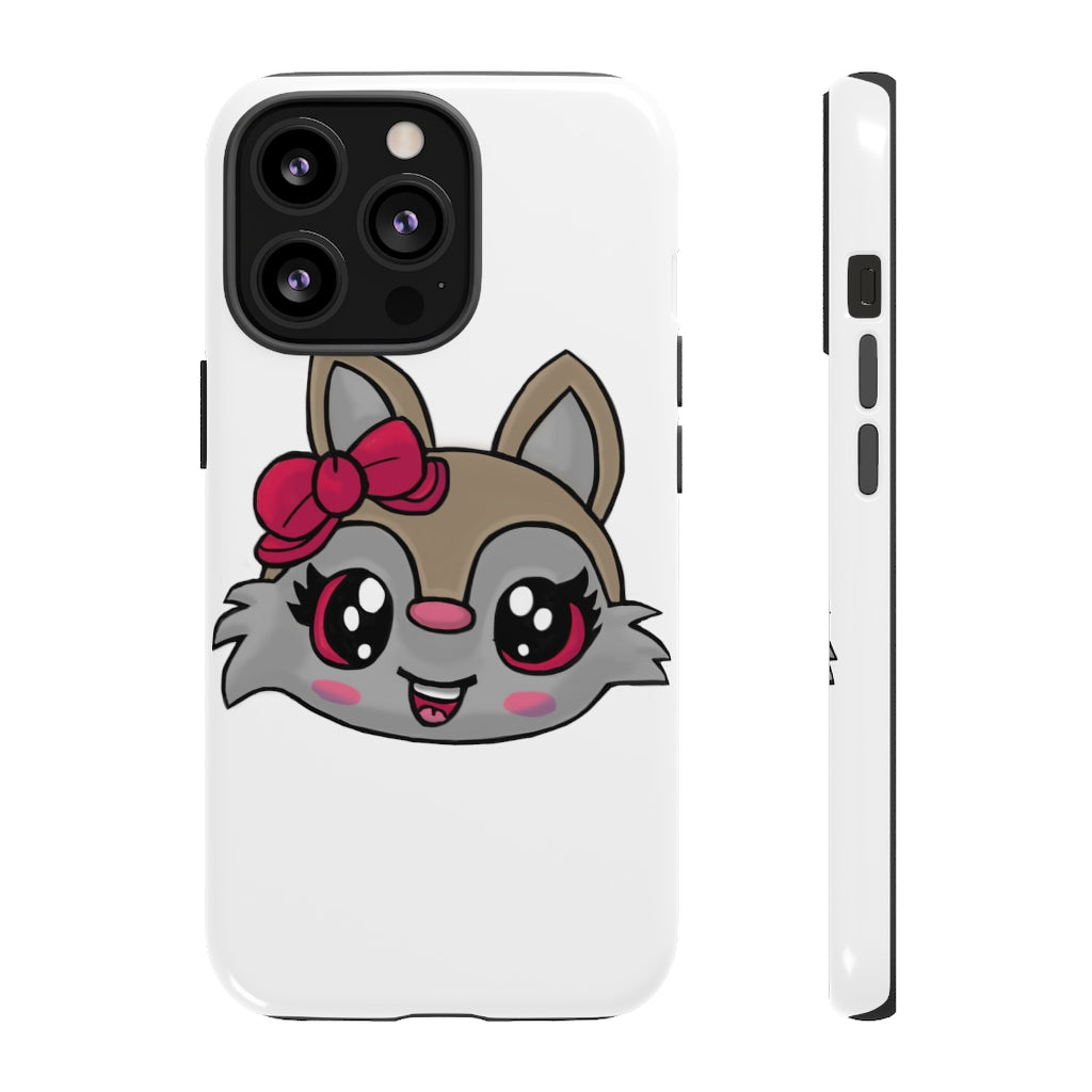 Pink Ribbon Brown Kitty Head Tough Case featuring a cute kitty design with a pink ribbon, showcasing its durable and stylish exterior.