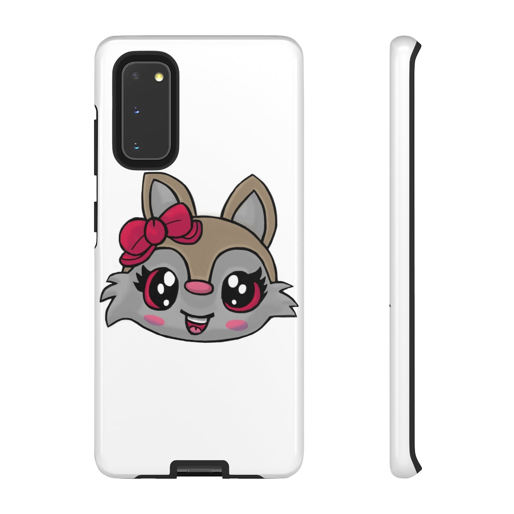 Pink Ribbon Brown Kitty Head Tough Case featuring a cute kitty design with a pink ribbon, showcasing its durable and stylish exterior.