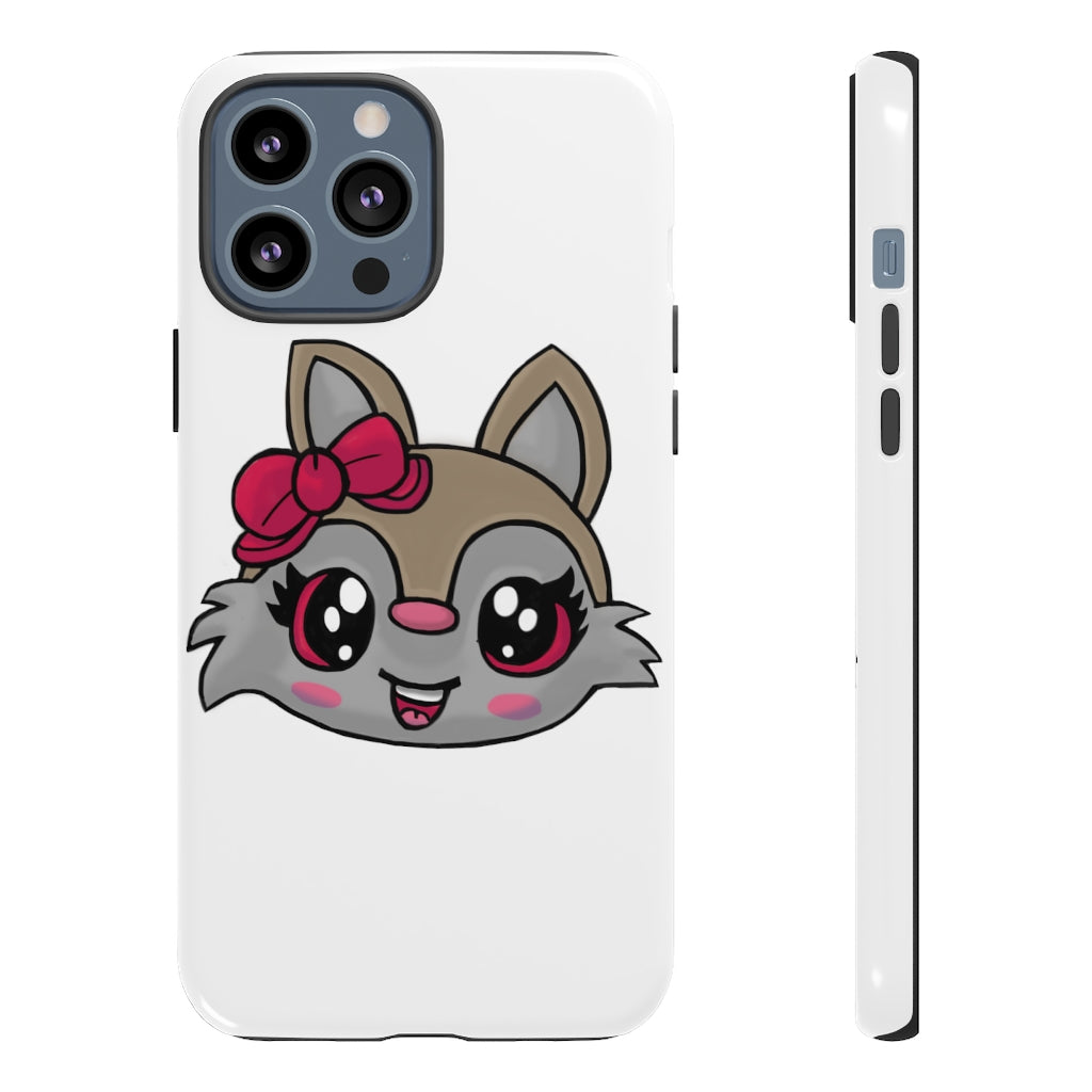 Pink Ribbon Brown Kitty Head Tough Case featuring a cute kitty design with a pink ribbon, showcasing its durable and stylish exterior.