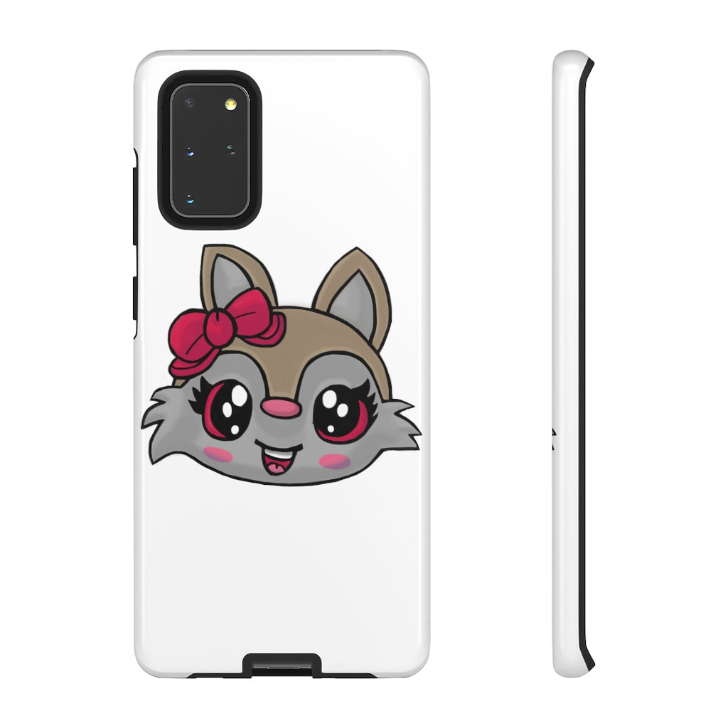 Pink Ribbon Brown Kitty Head Tough Case featuring a cute kitty design with a pink ribbon, showcasing its durable and stylish exterior.