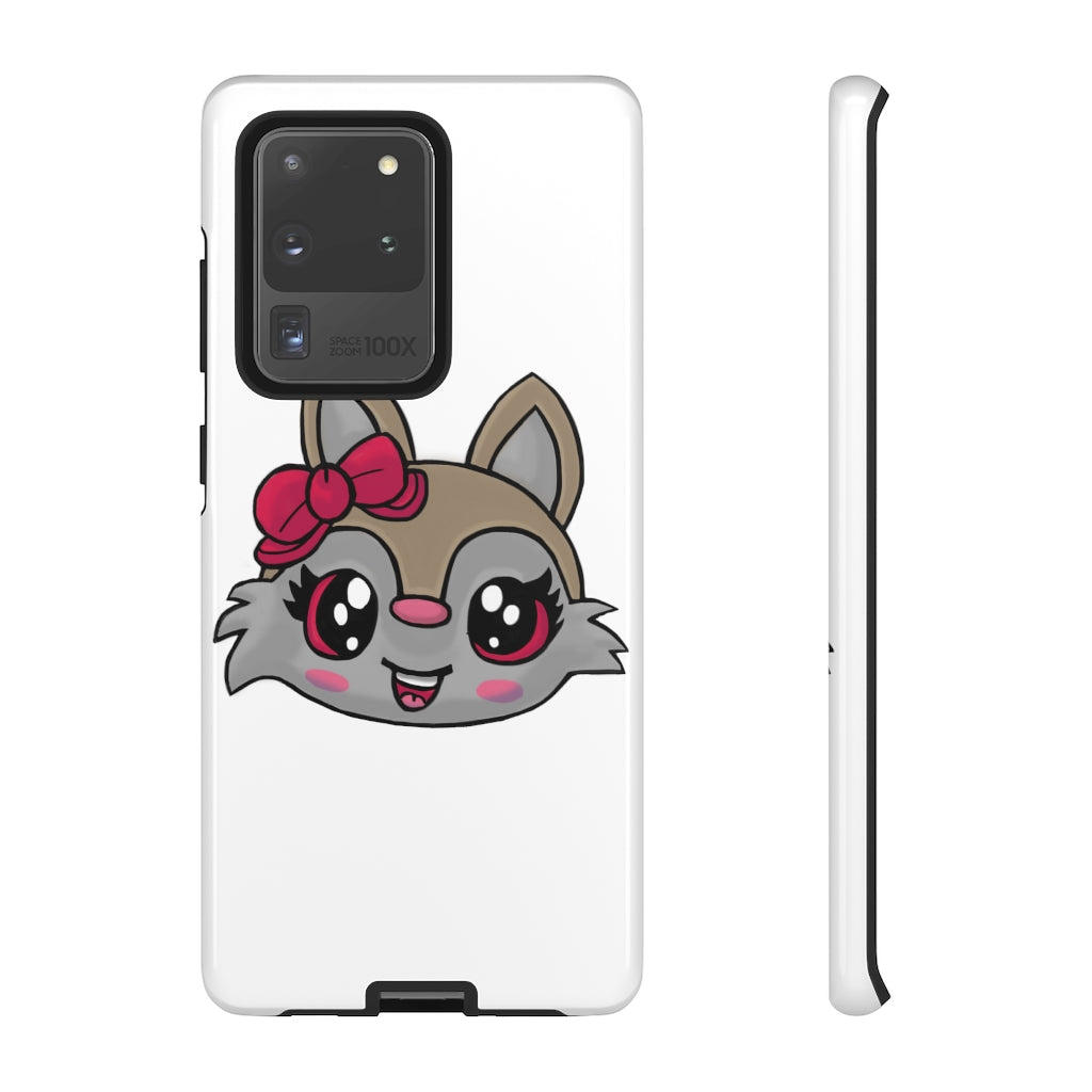 Pink Ribbon Brown Kitty Head Tough Case featuring a cute kitty design with a pink ribbon, showcasing its durable and stylish exterior.