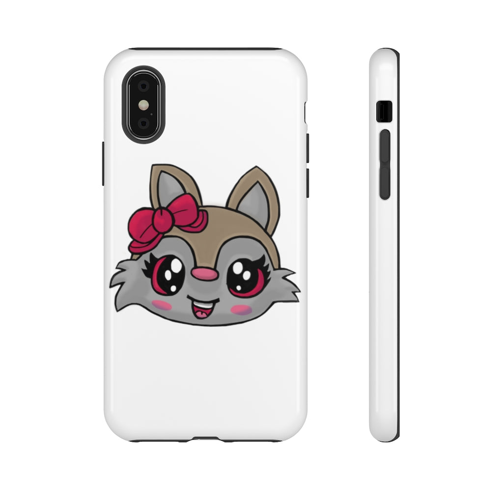 Pink Ribbon Brown Kitty Head Tough Case featuring a cute kitty design with a pink ribbon, showcasing its durable and stylish exterior.