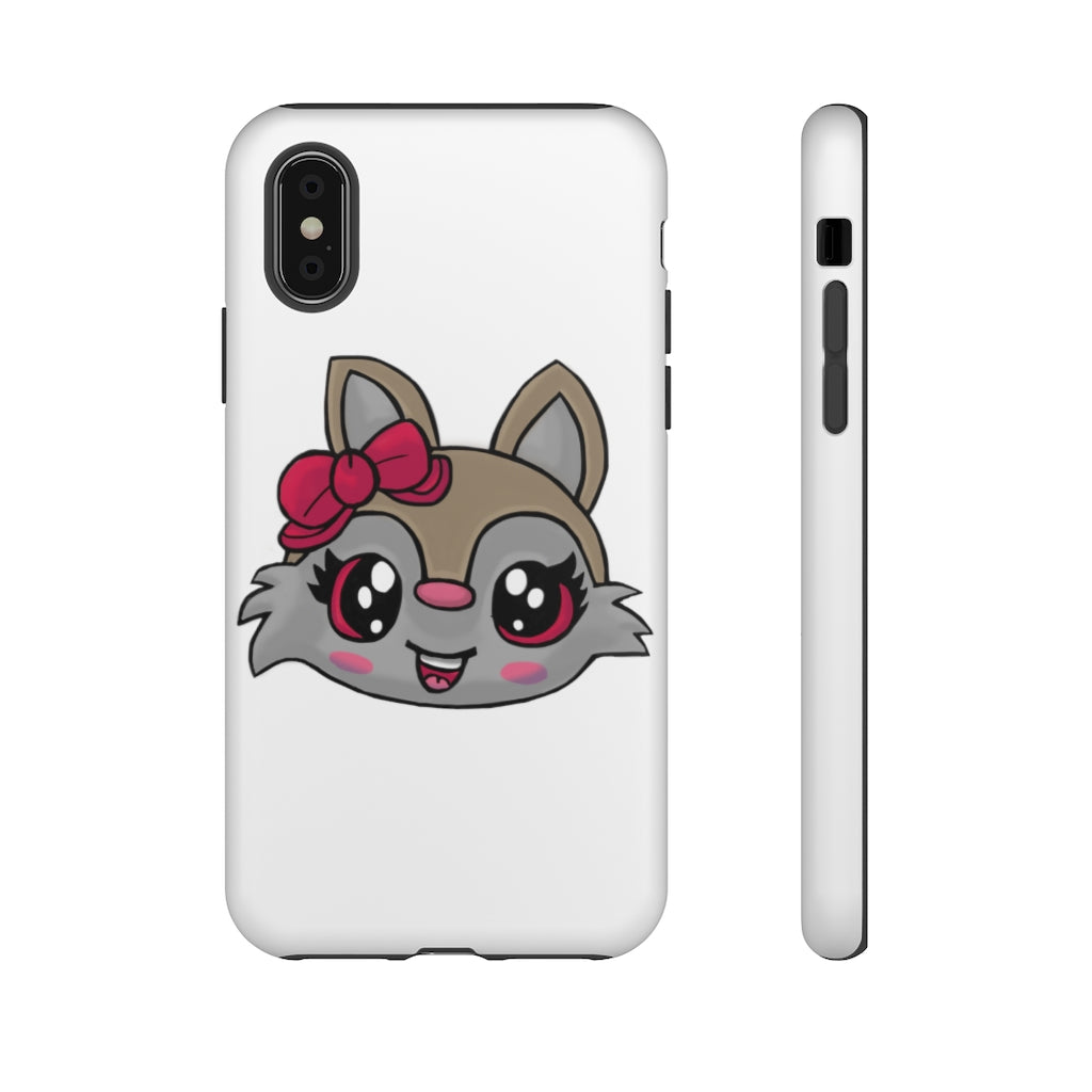 Pink Ribbon Brown Kitty Head Tough Case featuring a cute kitty design with a pink ribbon, showcasing its durable and stylish exterior.