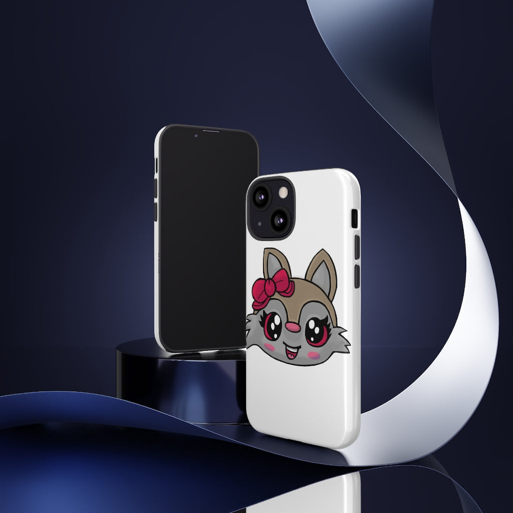 Pink Ribbon Brown Kitty Head Tough Case featuring a cute kitty design with a pink ribbon, showcasing its durable and stylish exterior.