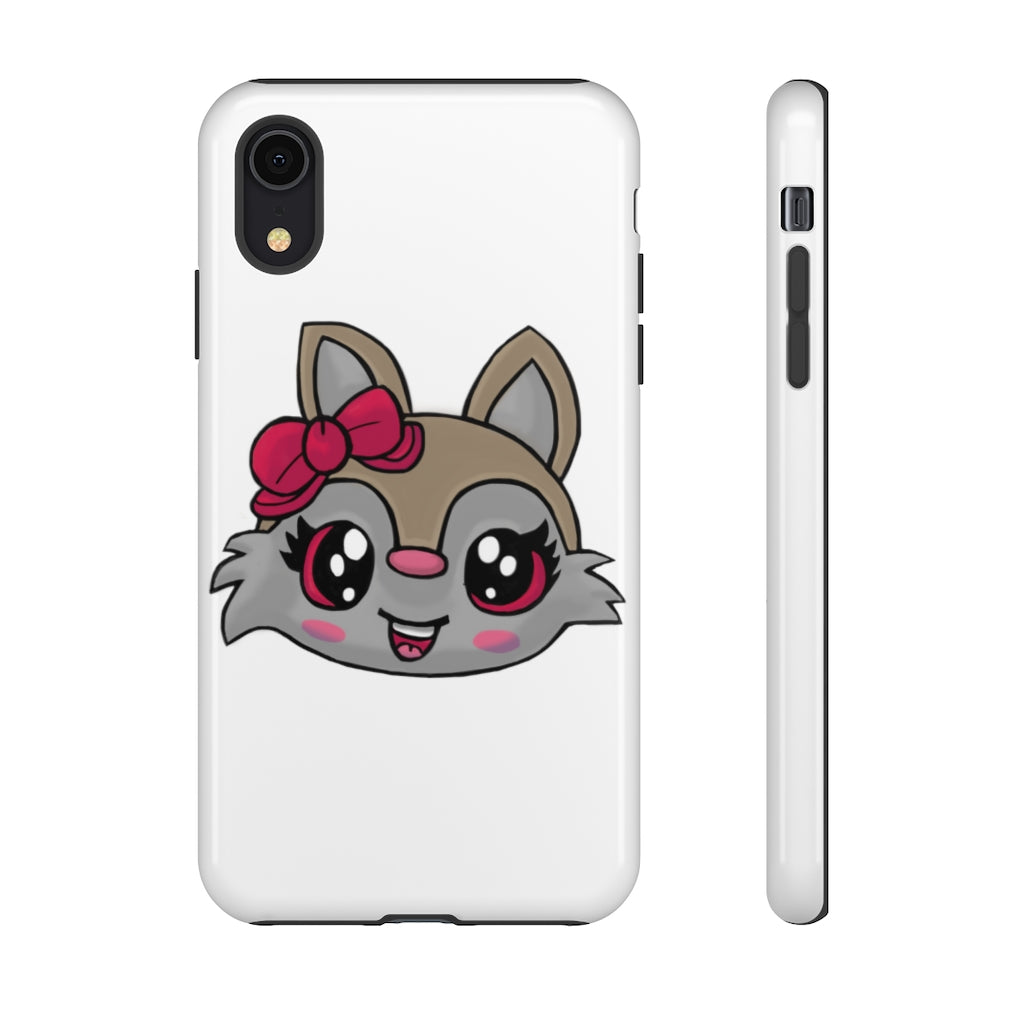 Pink Ribbon Brown Kitty Head Tough Case featuring a cute kitty design with a pink ribbon, showcasing its durable and stylish exterior.