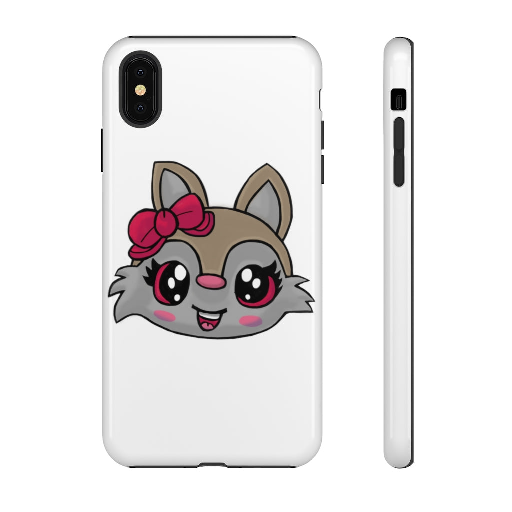 Pink Ribbon Brown Kitty Head Tough Case featuring a cute kitty design with a pink ribbon, showcasing its durable and stylish exterior.