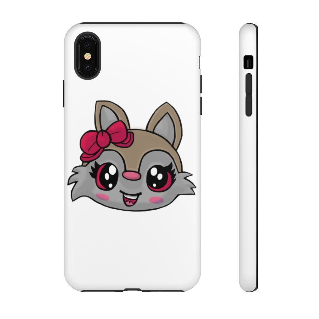 Pink Ribbon Brown Kitty Head Tough Case featuring a cute kitty design with a pink ribbon, showcasing its durable and stylish exterior.