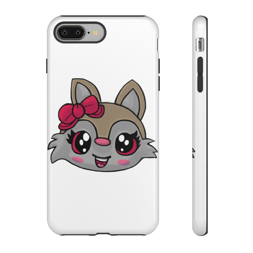 Pink Ribbon Brown Kitty Head Tough Case featuring a cute kitty design with a pink ribbon, showcasing its durable and stylish exterior.