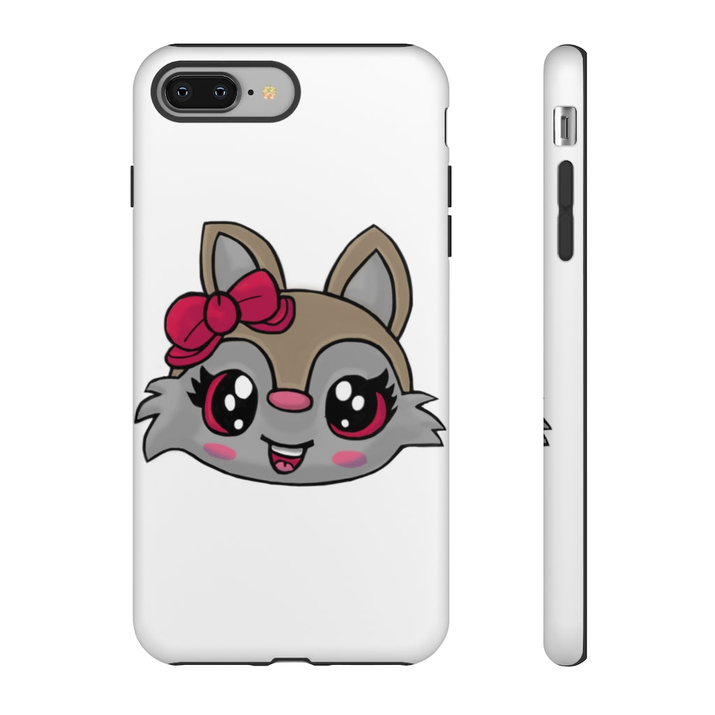 Pink Ribbon Brown Kitty Head Tough Case featuring a cute kitty design with a pink ribbon, showcasing its durable and stylish exterior.