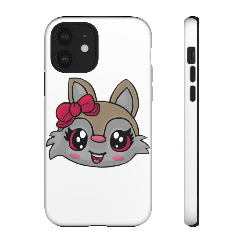 Pink Ribbon Brown Kitty Head Tough Case featuring a cute kitty design with a pink ribbon, showcasing its durable and stylish exterior.