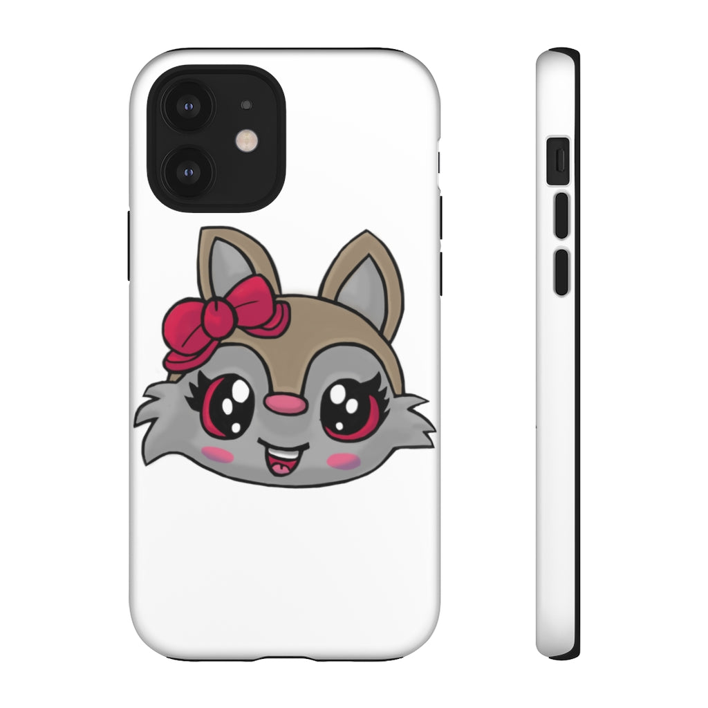 Pink Ribbon Brown Kitty Head Tough Case featuring a cute kitty design with a pink ribbon, showcasing its durable and stylish exterior.