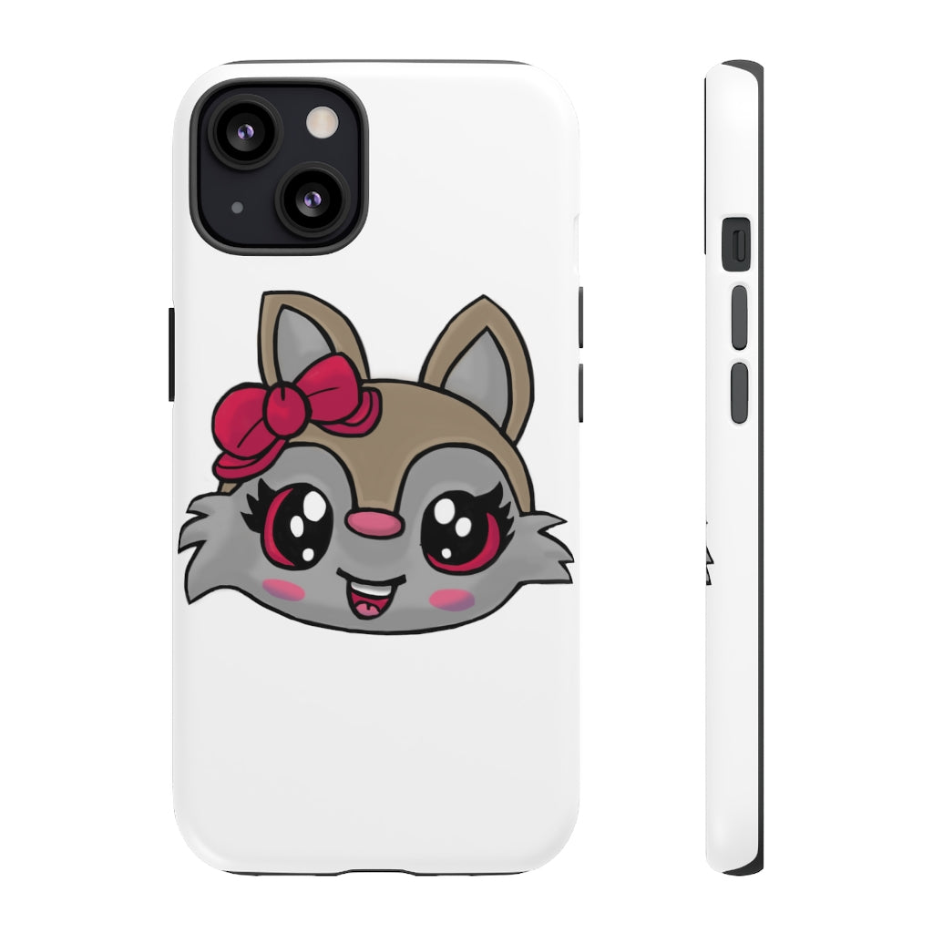 Pink Ribbon Brown Kitty Head Tough Case featuring a cute kitty design with a pink ribbon, showcasing its durable and stylish exterior.