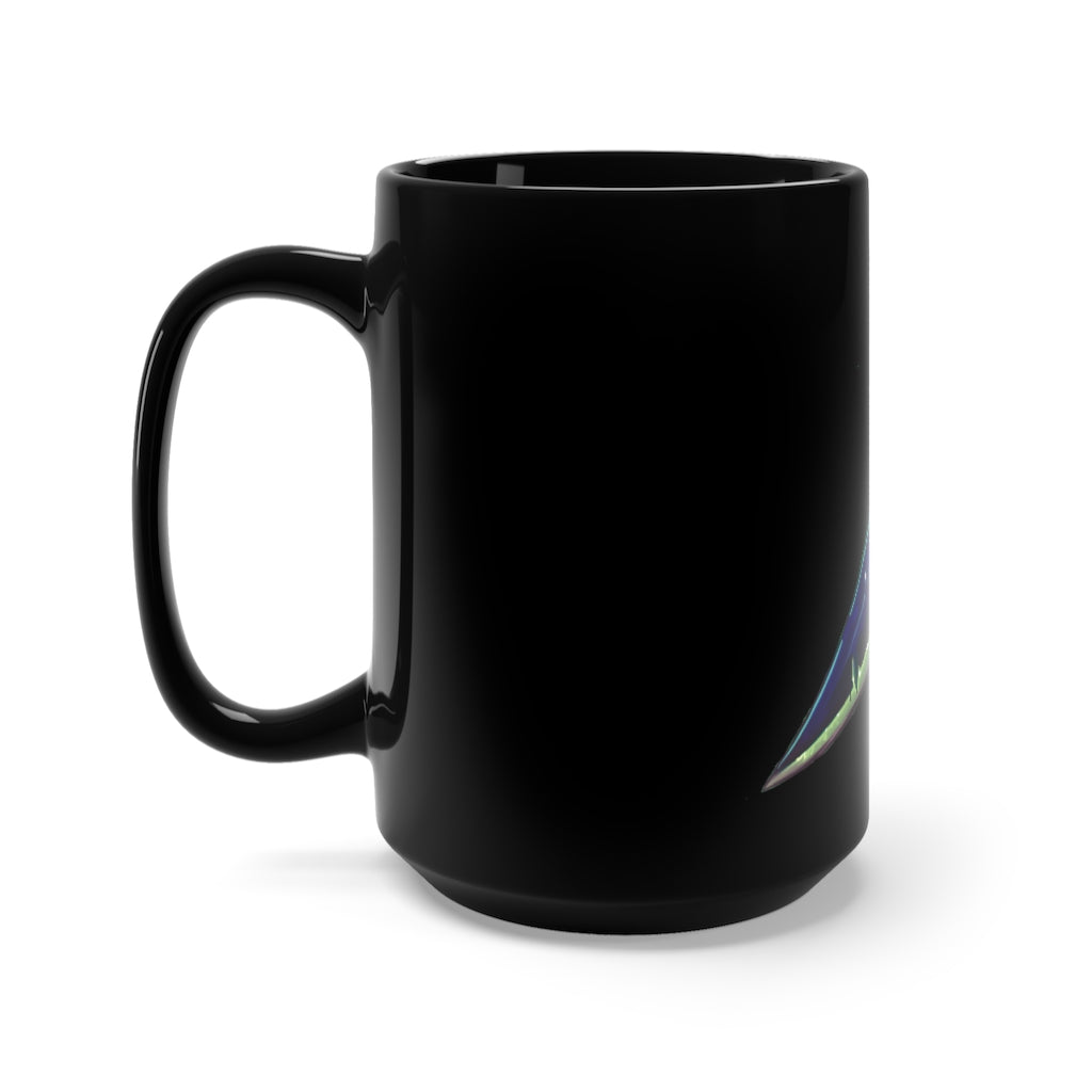 A stylish 15oz black ceramic mug featuring a Pink Ribbon Dagger design, perfect for coffee and tea lovers.