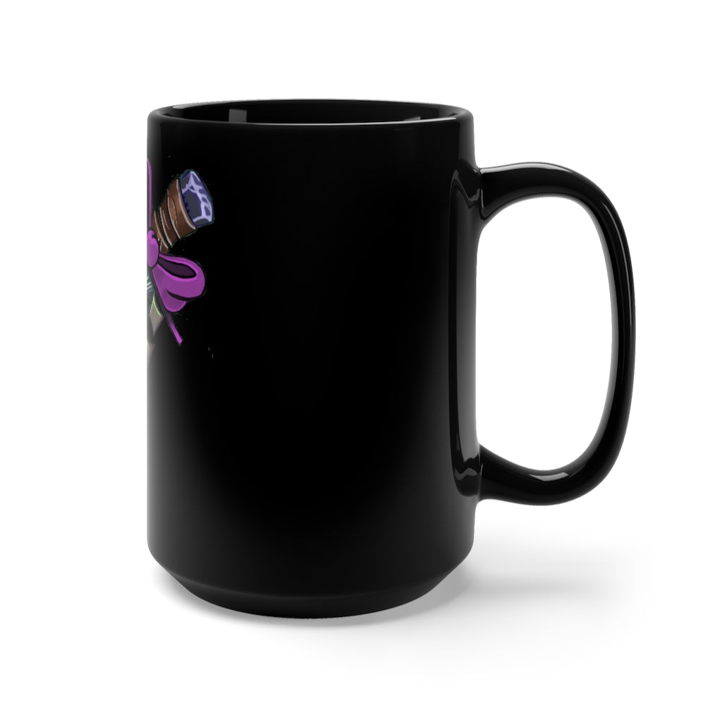 A stylish 15oz black ceramic mug featuring a Pink Ribbon Dagger design, perfect for coffee and tea lovers.