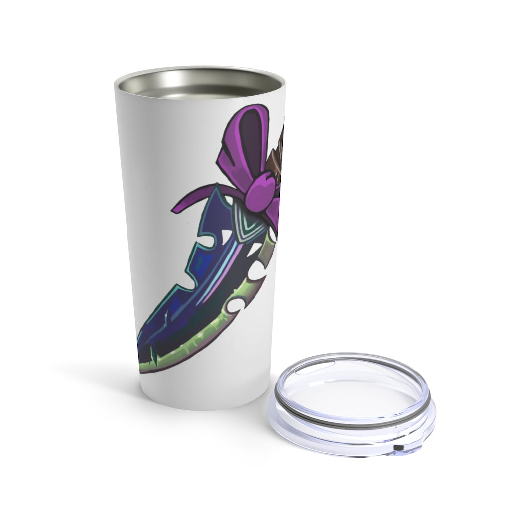 Pink Ribbon with Dagger Tumbler 20oz showcasing its stainless steel design and see-thru lid.